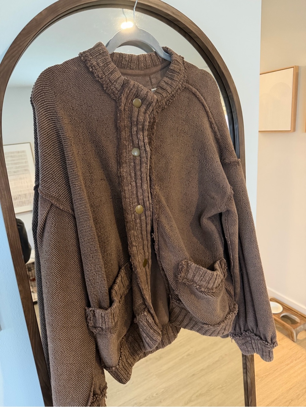We The Free Chocolate Brown Knit Bomber Jacket